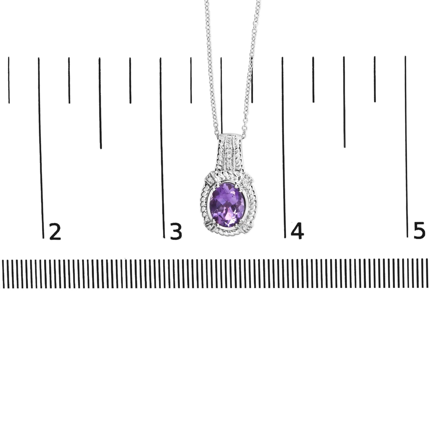 .925 Sterling Silver 9x7mm Oval Purple Amethyst and Round Diamond Accent Fashion Drop Pendant 18 Inch Necklace (I-J Color, I1-I2 Clarity)