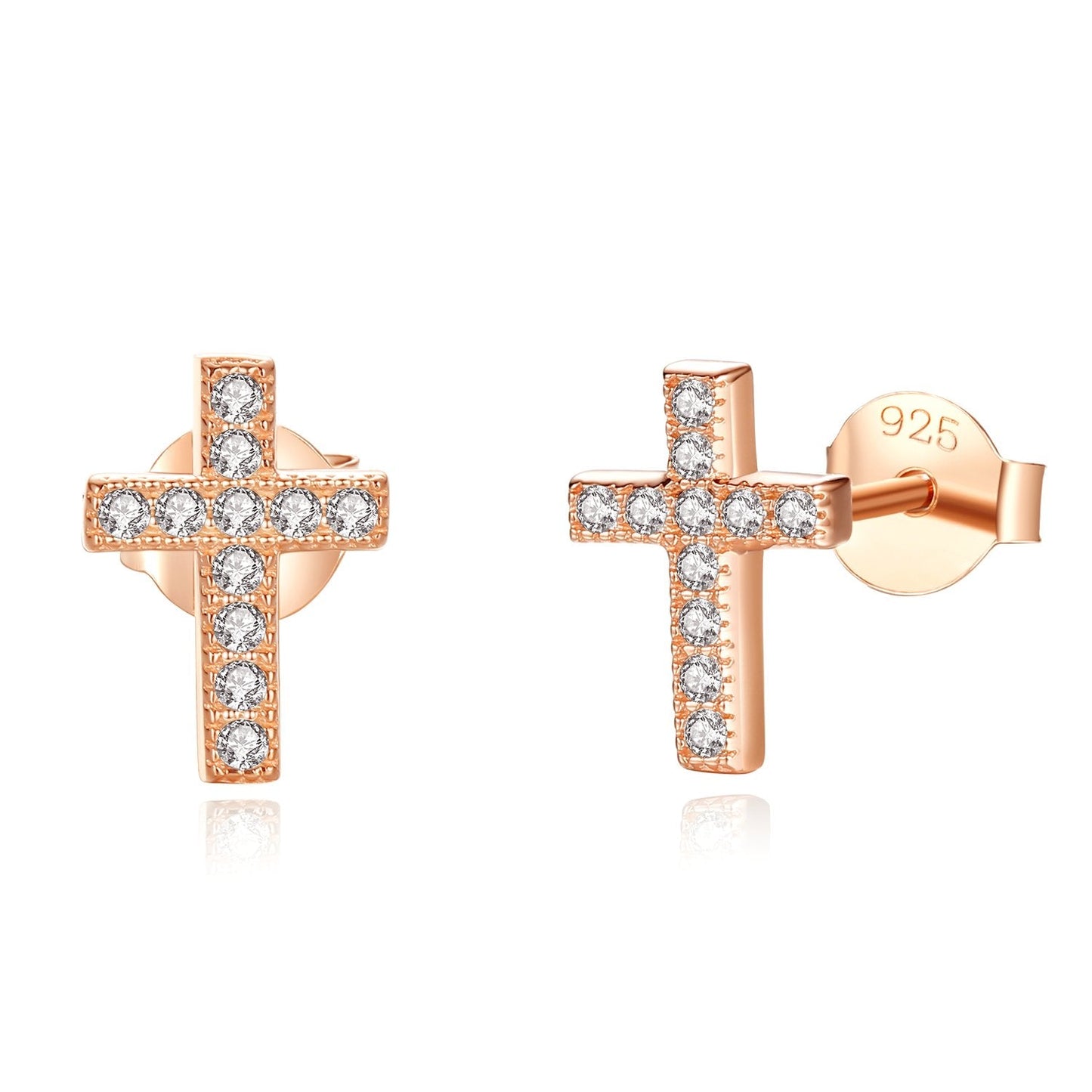 925 Sterling Silver Cubic Zirconia Cross Stud Earrings