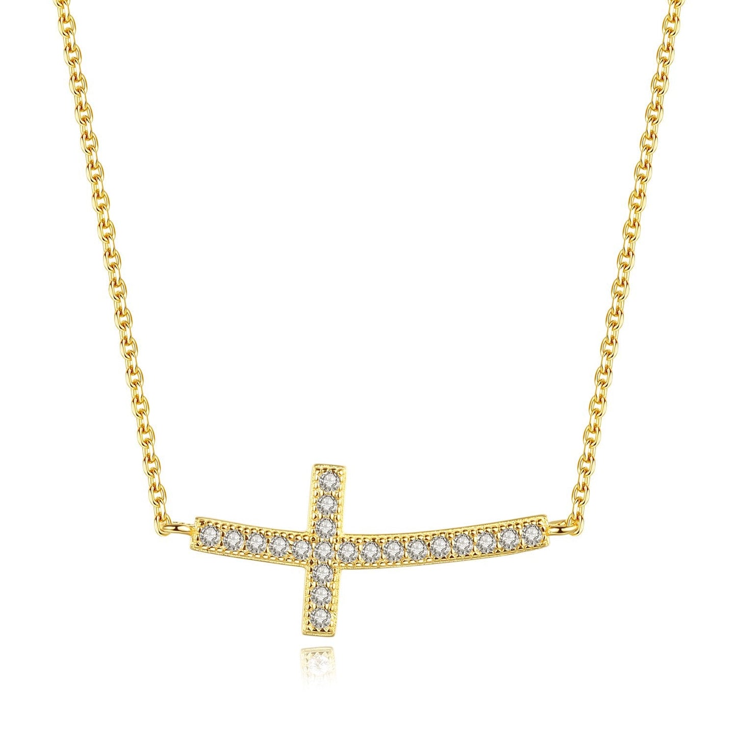 925 Sterling Silver Cubic Zirconia Sideways Cross Necklace