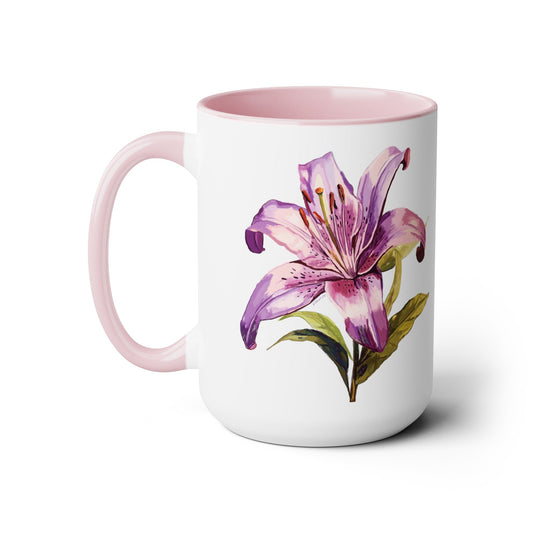 Oriental Lily Two-Tone Coffee Mugs, 15oz