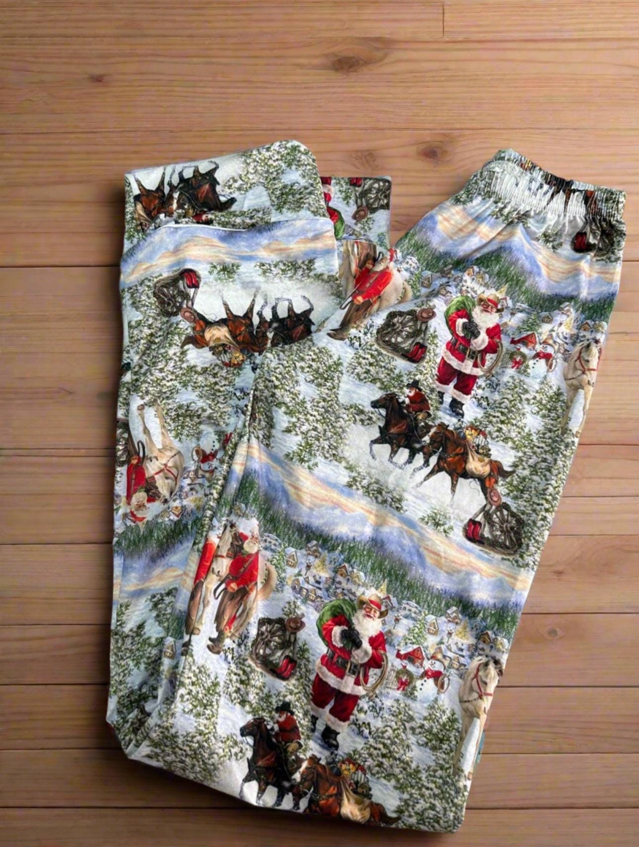 ORIGINAL Blue Cowboy Santa  Christmas Pajamas / Western FAMILY CHRISTMAS Pjs / Adult Cowboy Santa Pajamas