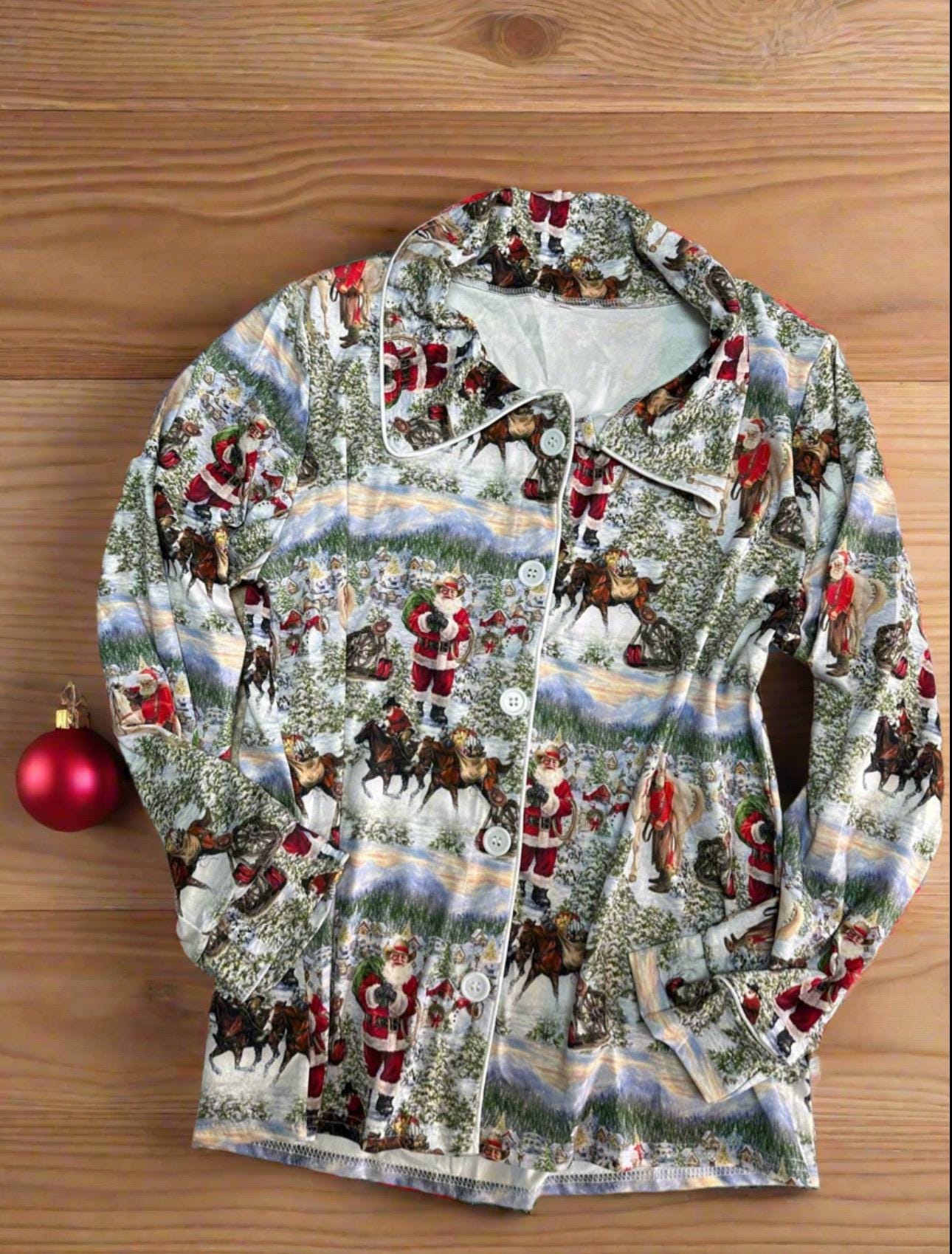 ORIGINAL Blue Cowboy Santa  Christmas Pajamas / Western FAMILY CHRISTMAS Pjs / Adult Cowboy Santa Pajamas