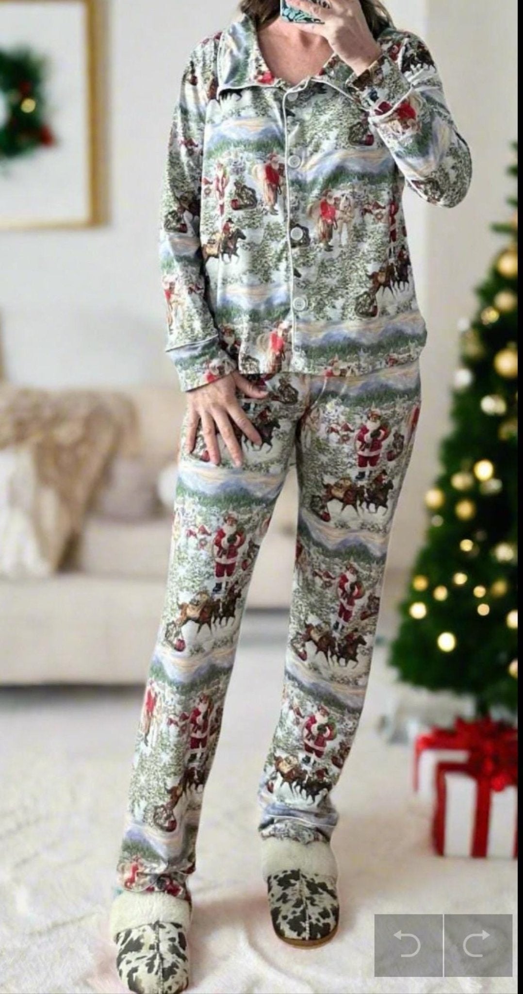 ORIGINAL Blue Cowboy Santa  Christmas Pajamas / Western FAMILY CHRISTMAS Pjs / Adult Cowboy Santa Pajamas