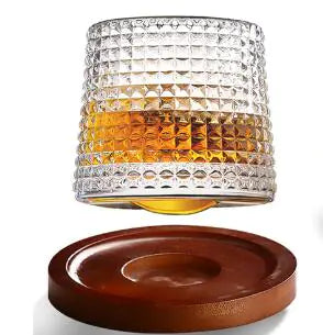 Rotating Whiskey Glass with Wooden Base