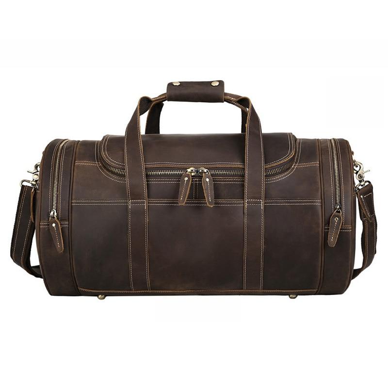 The Wainwright Weekender Bag | Vintage Round Crazy Horse Leather Travel Duffel with Pockets