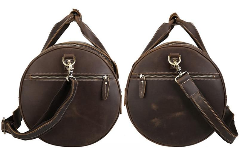 The Wainwright Weekender Bag | Vintage Round Crazy Horse Leather Travel Duffel with Pockets