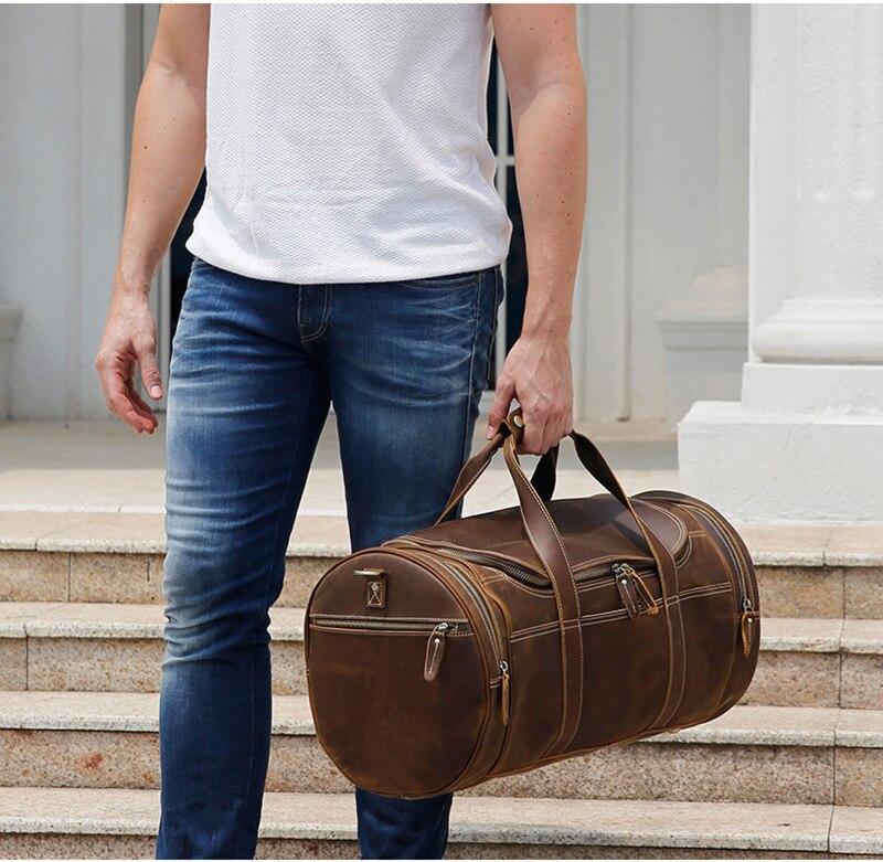 The Wainwright Weekender Bag | Vintage Round Crazy Horse Leather Travel Duffel with Pockets