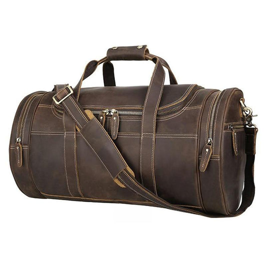 The Wainwright Weekender Bag | Vintage Round Crazy Horse Leather Travel Duffel with Pockets