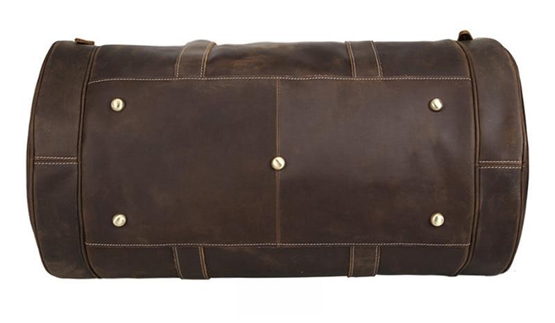 The Wainwright Weekender Bag | Vintage Round Crazy Horse Leather Travel Duffel with Pockets