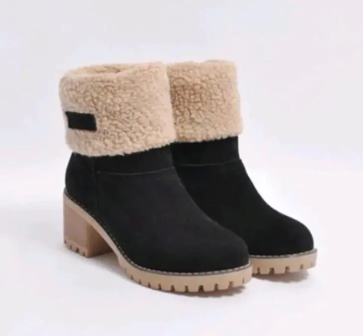 Mid-Tube Thick Heel Suede Snow Boots