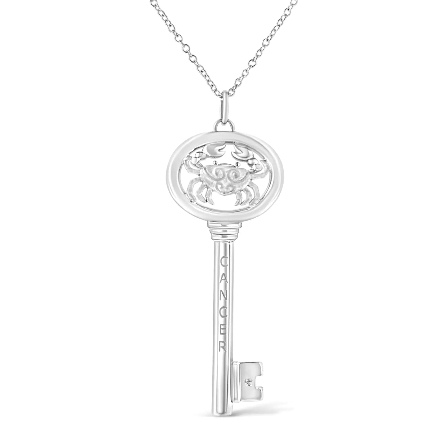 .925 Sterling Silver Diamond Accent Zodiac Key 18" Pendant Necklace (K-L Color, I1-I2 Clarity)