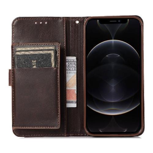 Indy Series Brown Leather Wallet Case for iPhone 12 & 12 Pro - Kickstand & Card Holder