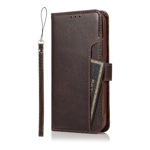 Indy Series Brown Leather Wallet Case for iPhone 12 & 12 Pro - Kickstand & Card Holder