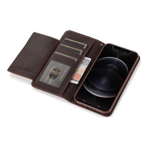 Indy Series Brown Leather Wallet Case for iPhone 12 & 12 Pro - Kickstand & Card Holder