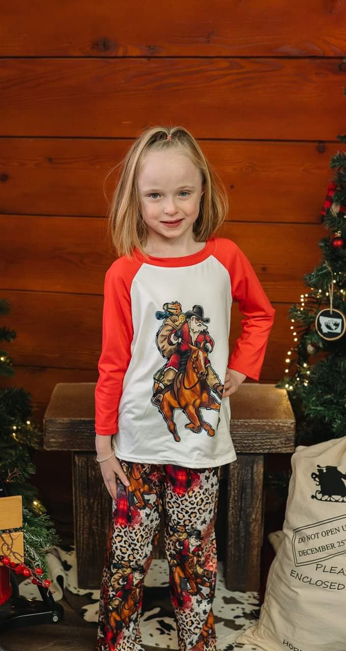 Western Christmas Pajamas, Santa Cowboy and Horse Pajamas