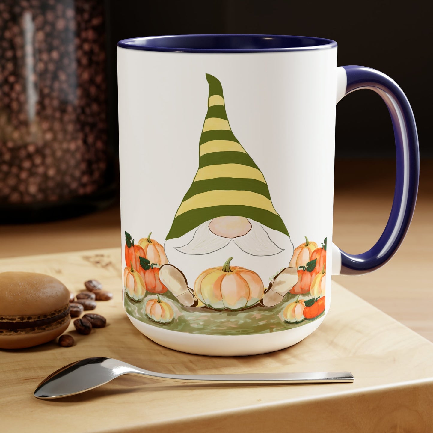 “Sawyer” Fall Gnome Two-Tone Coffee Mugs, 15oz