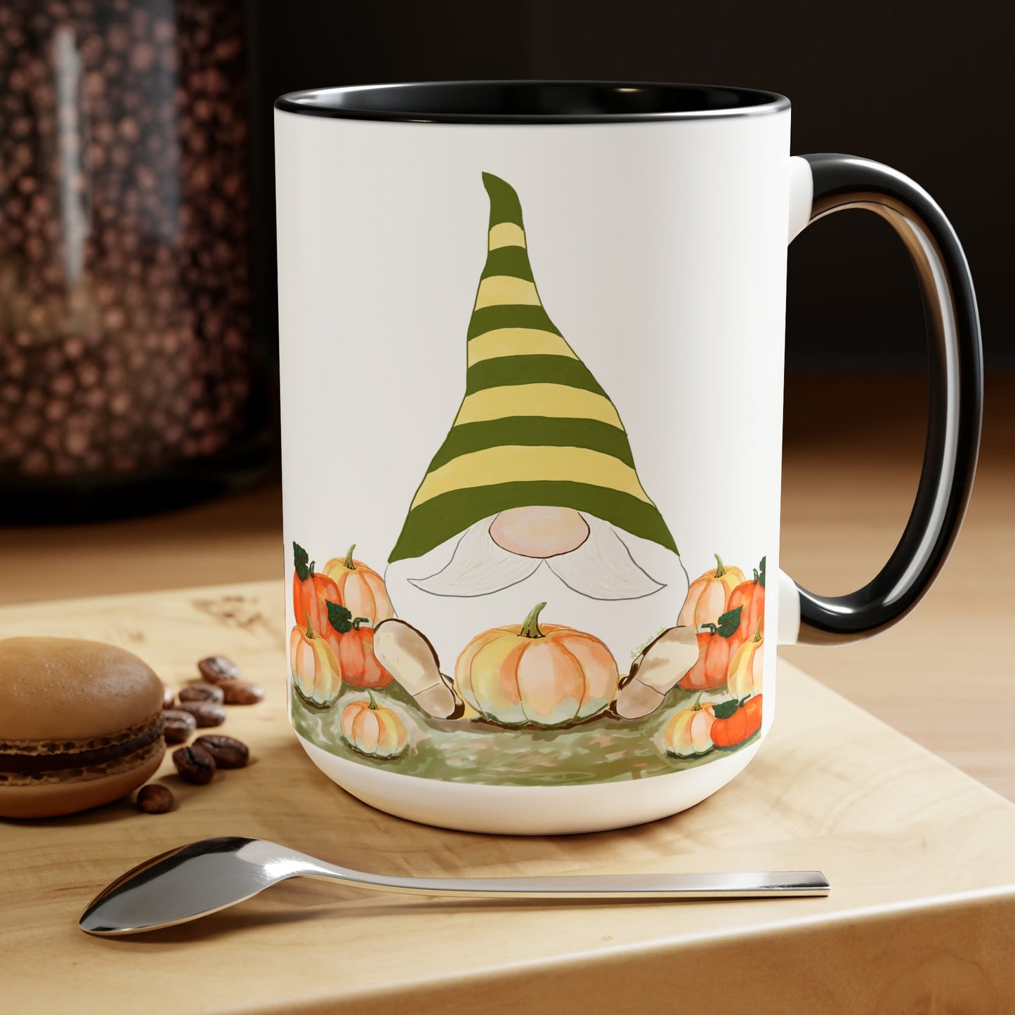 “Sawyer” Fall Gnome Two-Tone Coffee Mugs, 15oz