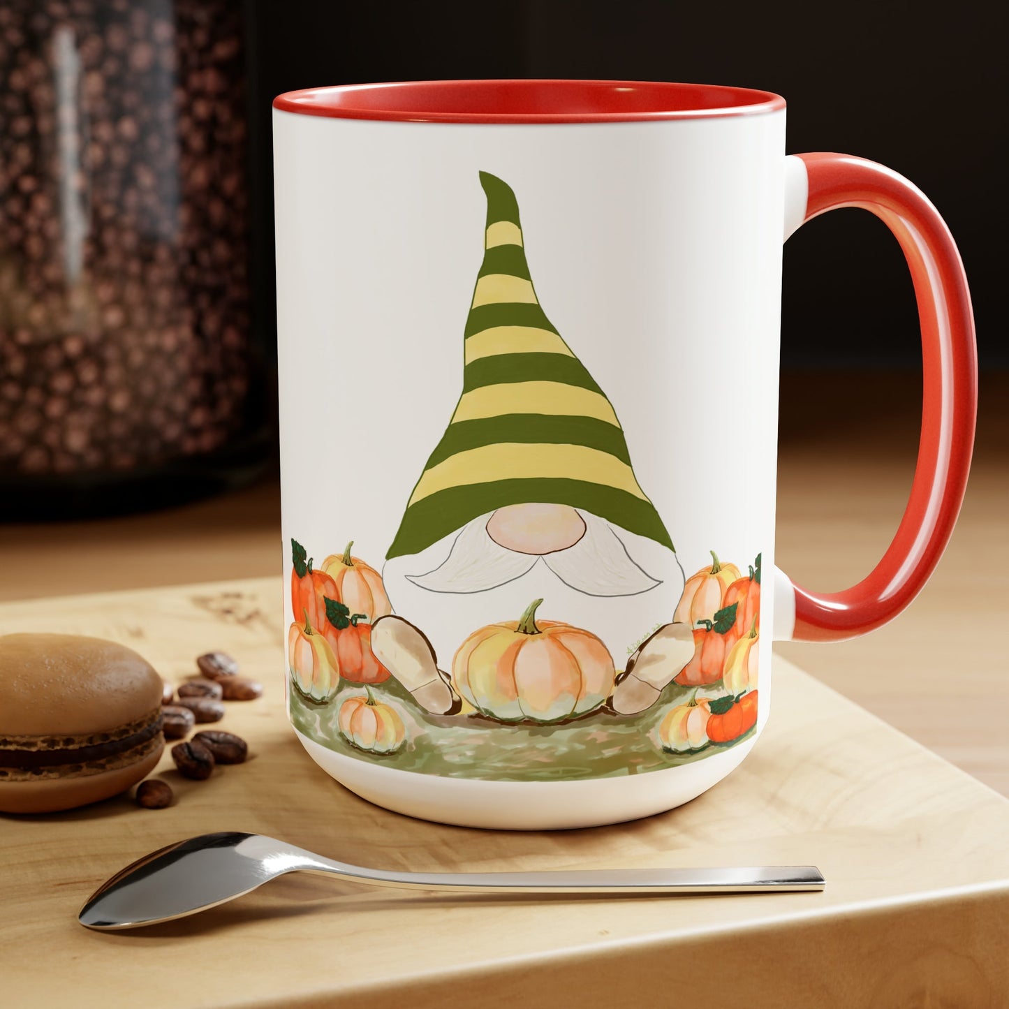 “Sawyer” Fall Gnome Two-Tone Coffee Mugs, 15oz