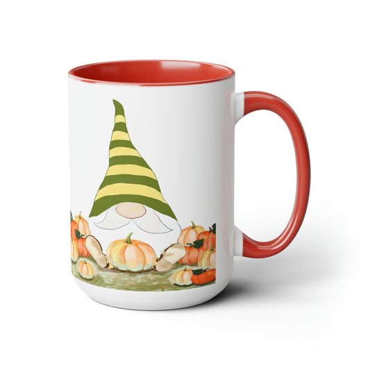 “Sawyer” Fall Gnome Two-Tone Coffee Mugs, 15oz