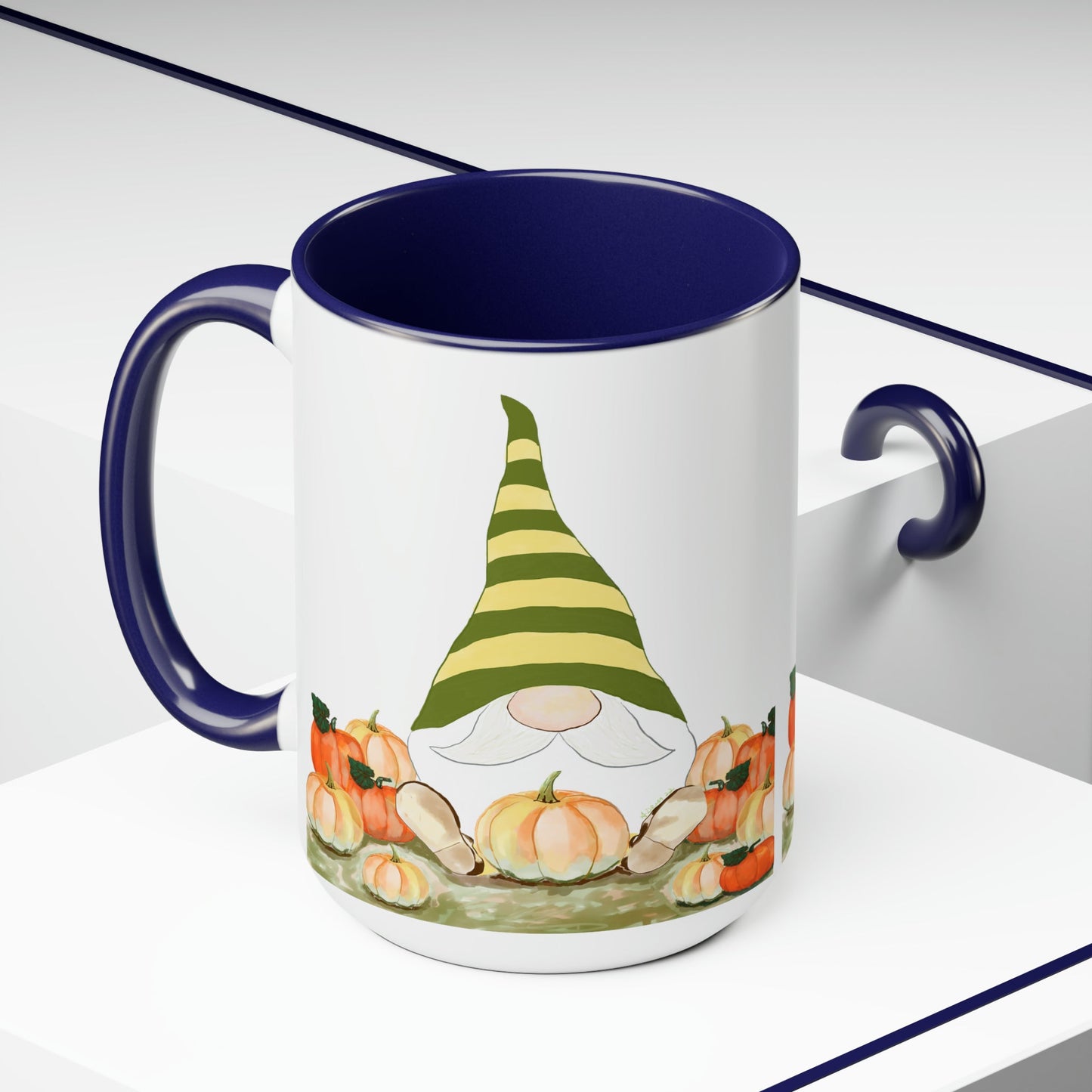 “Sawyer” Fall Gnome Two-Tone Coffee Mugs, 15oz