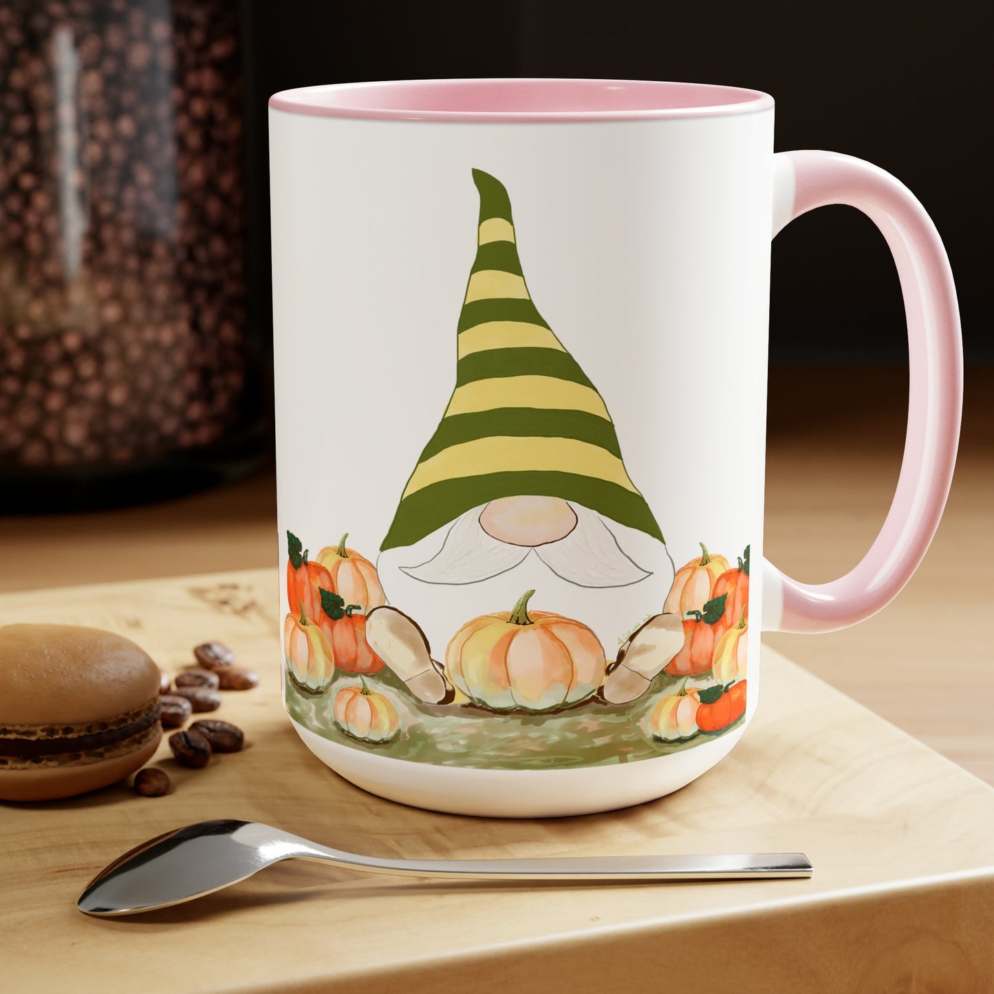 “Sawyer” Fall Gnome Two-Tone Coffee Mugs, 15oz