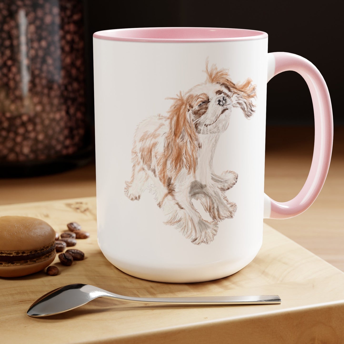 “Teddy” King Charles Puppy Two-Tone Coffee Mugs, 15oz