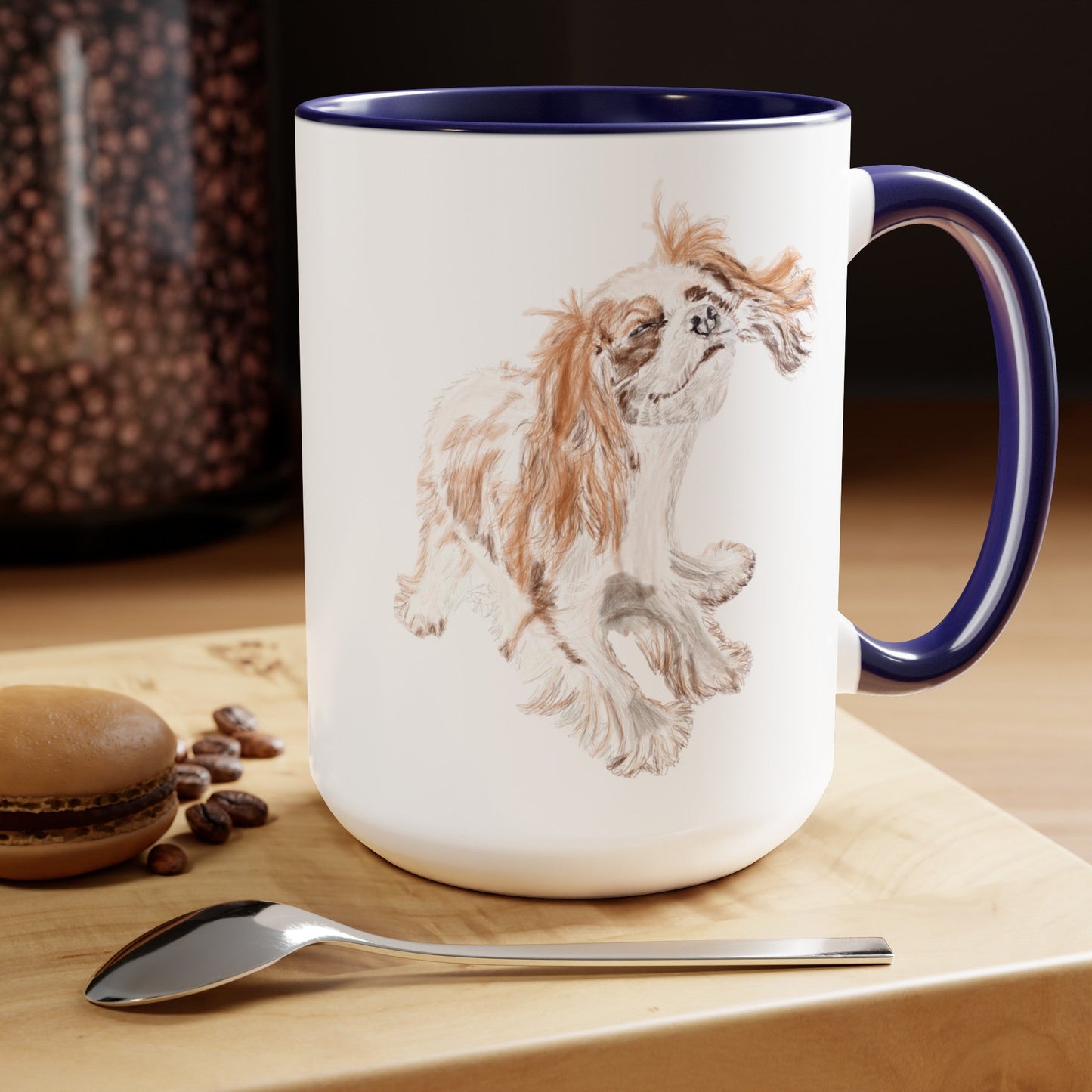 “Teddy” King Charles Puppy Two-Tone Coffee Mugs, 15oz