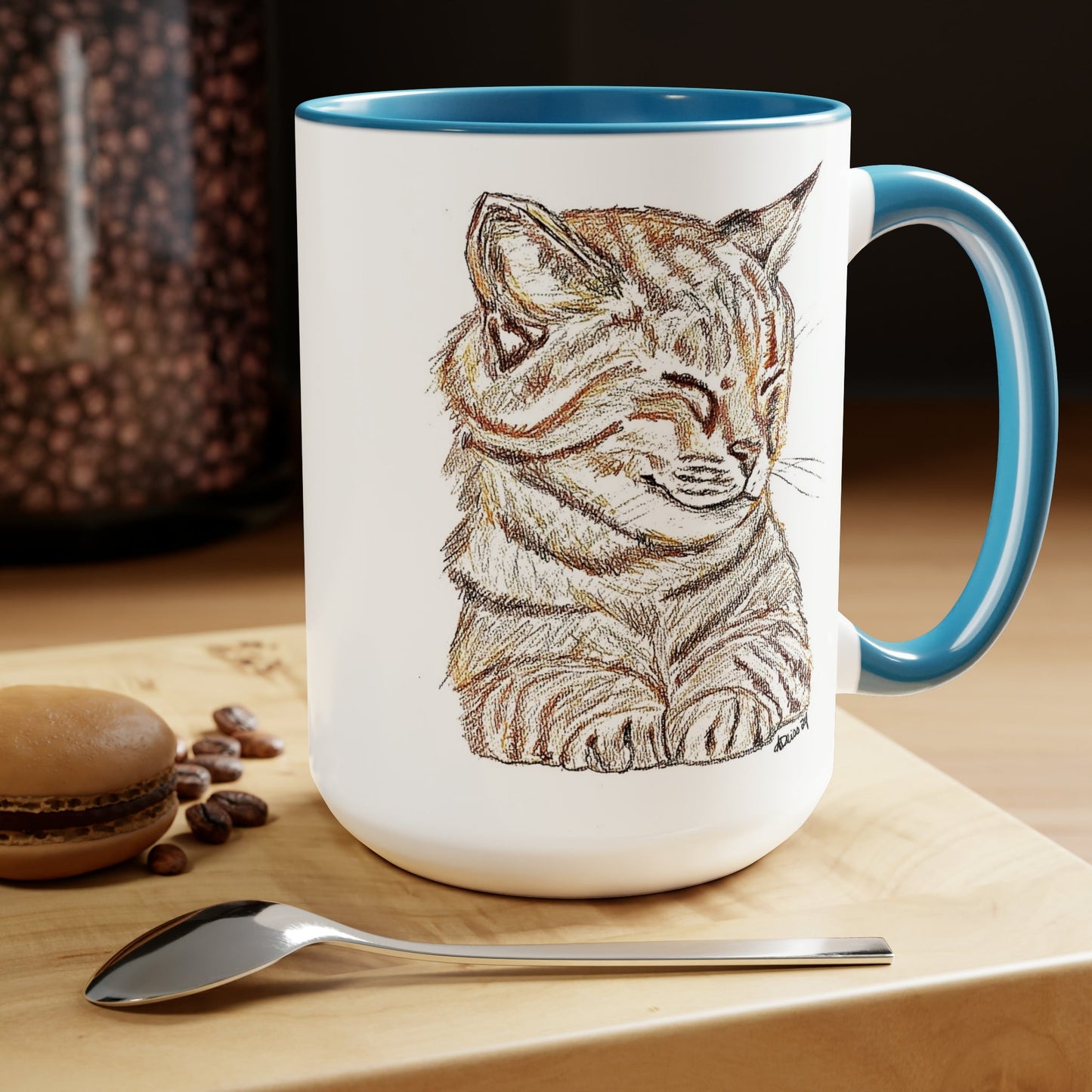 Cat Two-Tone Coffee Mugs, 15oz (5 colors available)