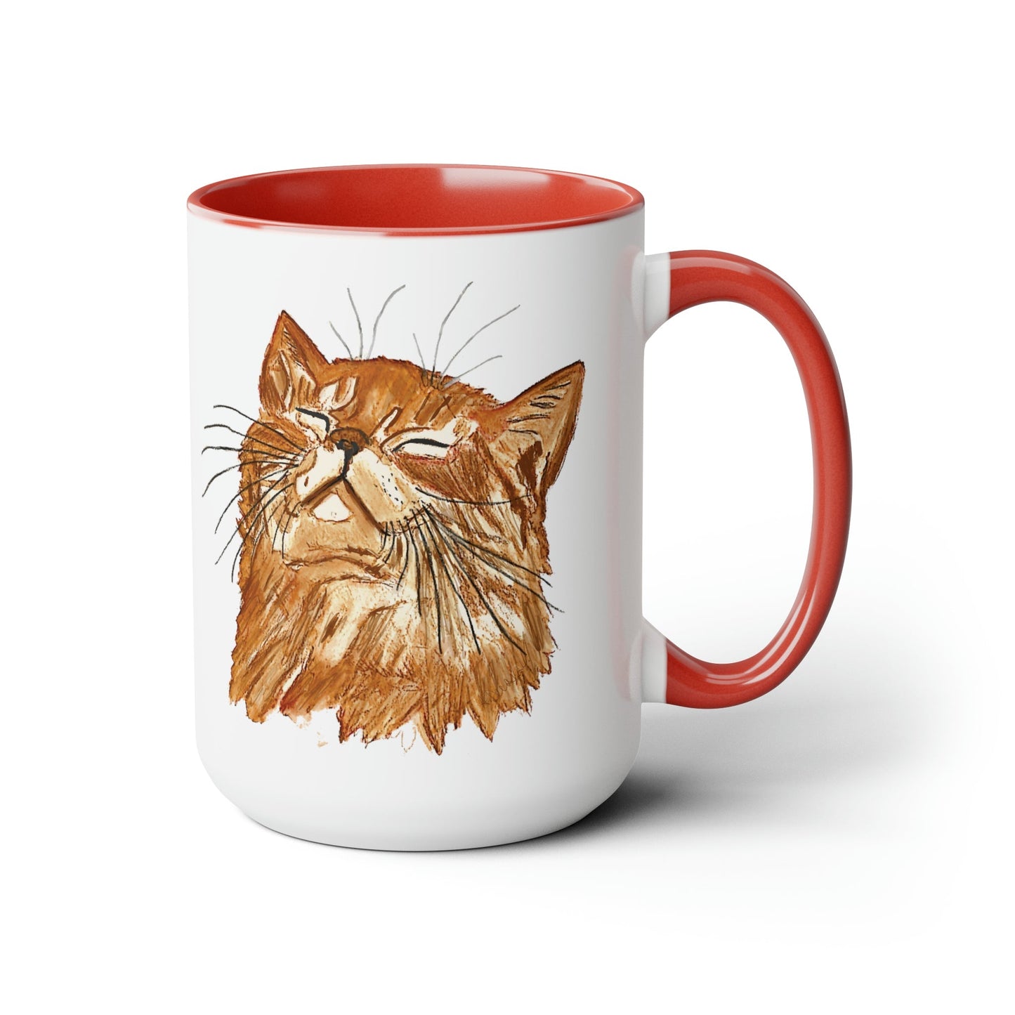 Watercolor Cat Two-Tone Coffee Mugs, 15oz (Four Colors available)