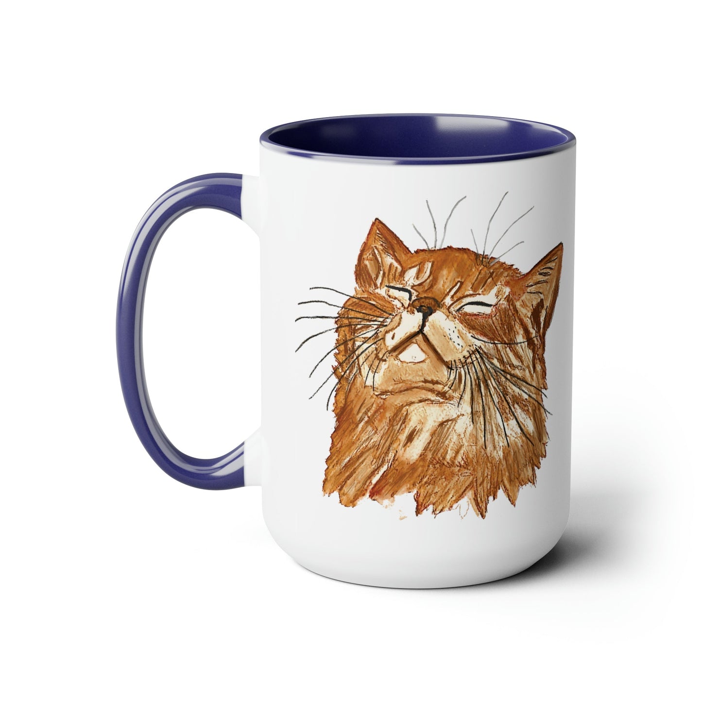 Watercolor Cat Two-Tone Coffee Mugs, 15oz (Four Colors available)