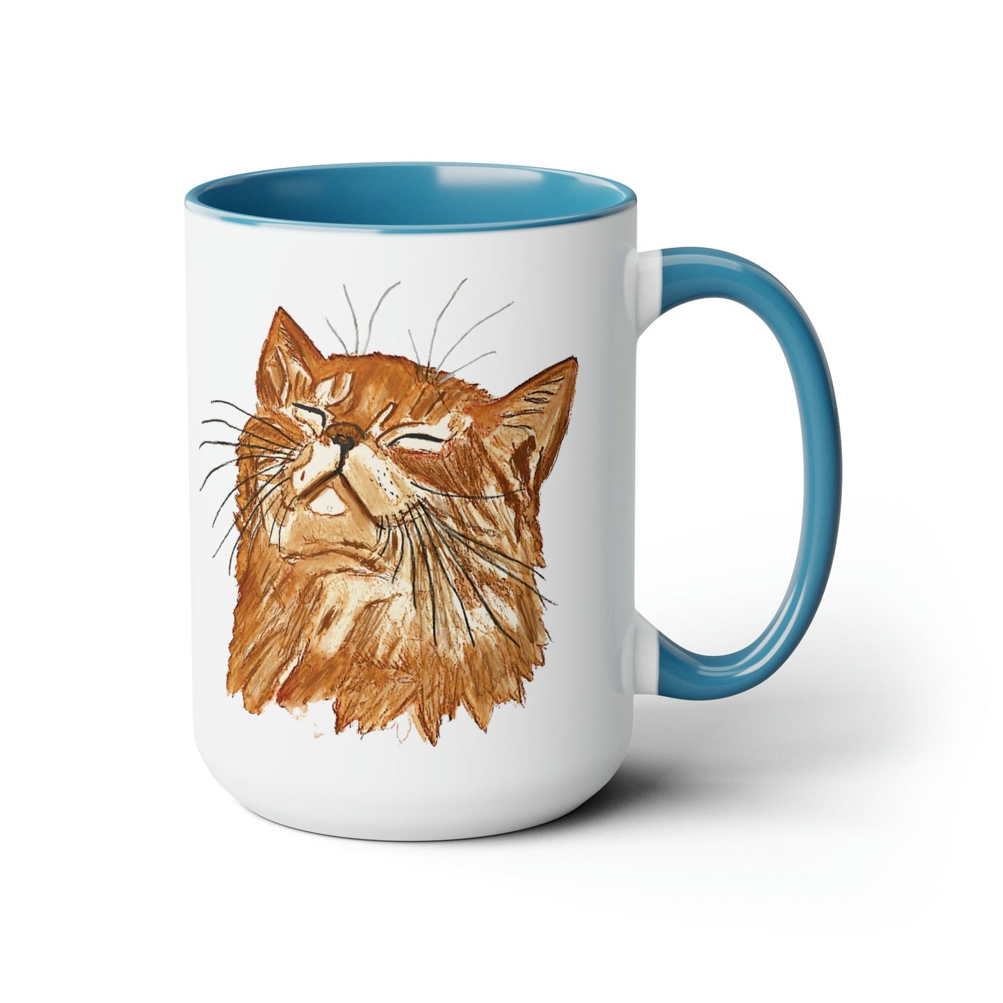 Watercolor Cat Two-Tone Coffee Mugs, 15oz (Four Colors available)