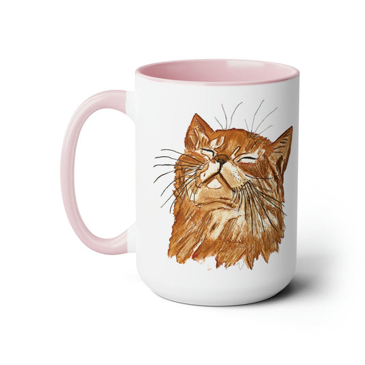 Watercolor Cat Two-Tone Coffee Mugs, 15oz (Four Colors available)