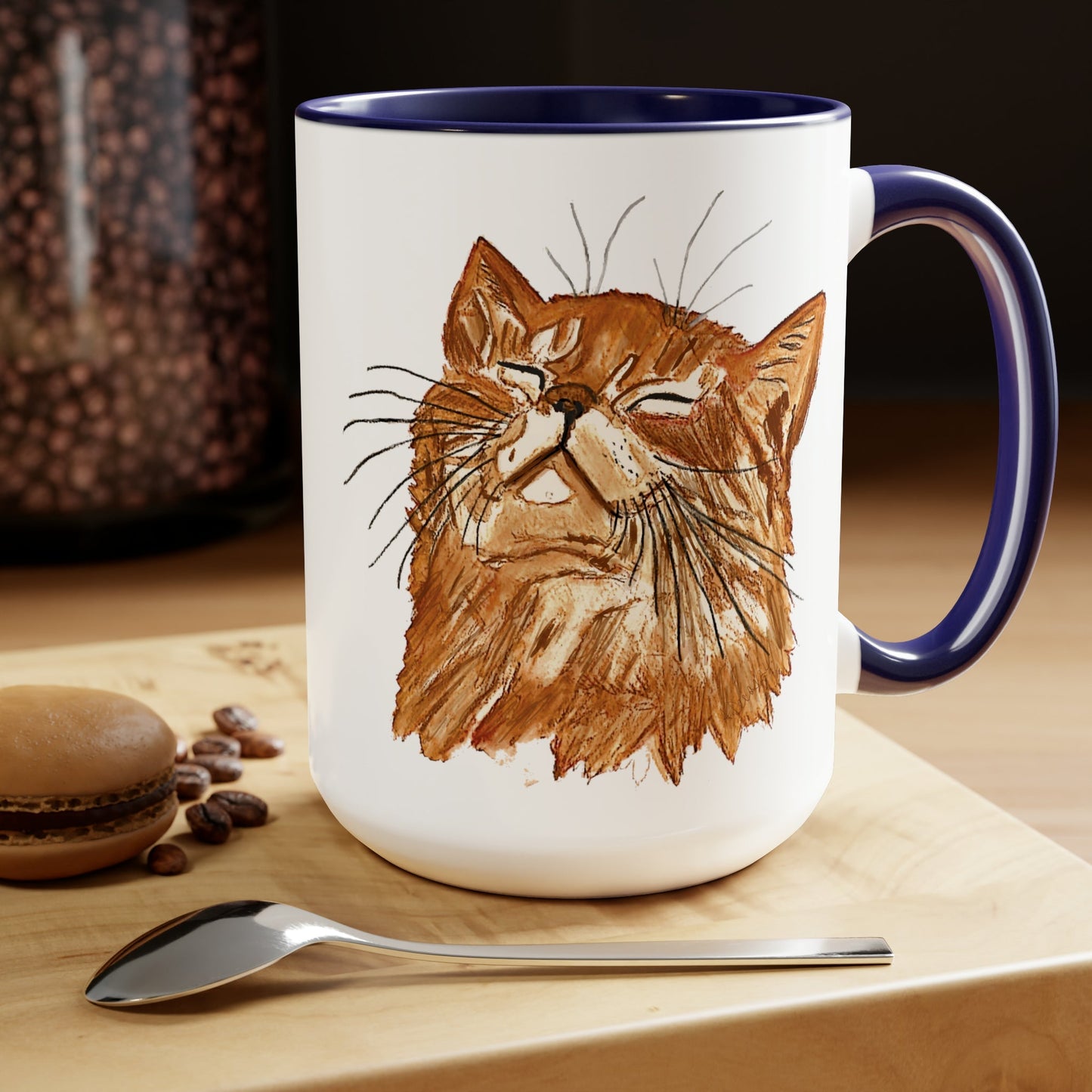 Watercolor Cat Two-Tone Coffee Mugs, 15oz (Four Colors available)