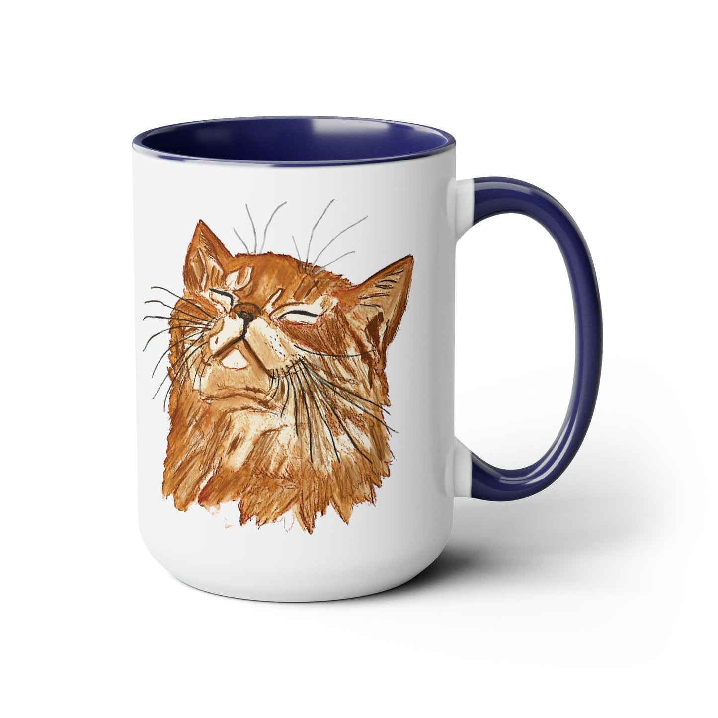 Watercolor Cat Two-Tone Coffee Mugs, 15oz (Four Colors available)