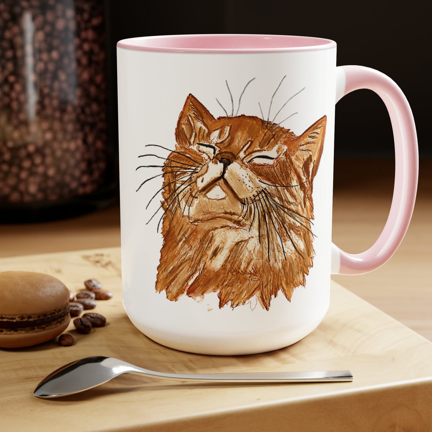 Watercolor Cat Two-Tone Coffee Mugs, 15oz (Four Colors available)