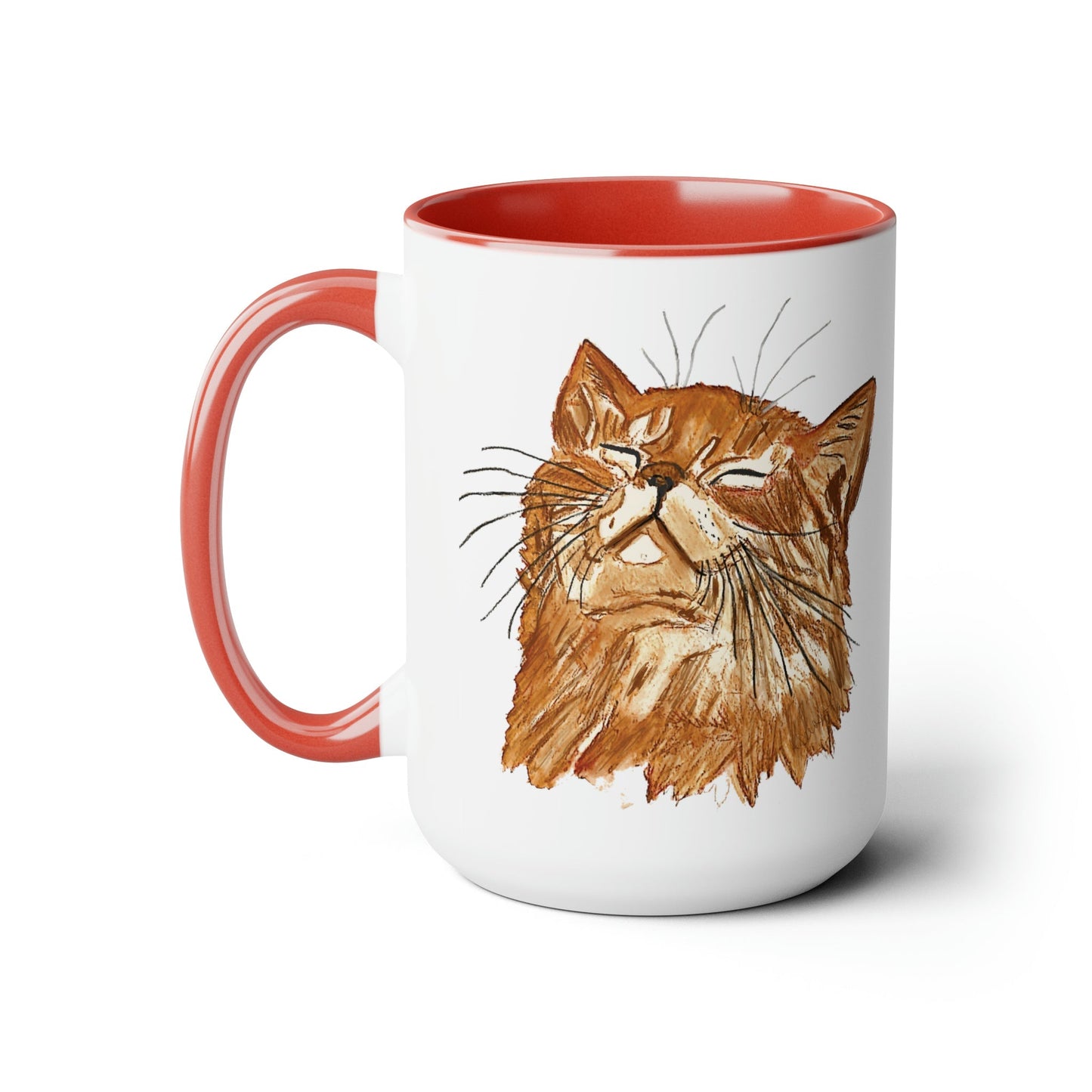 Watercolor Cat Two-Tone Coffee Mugs, 15oz (Four Colors available)