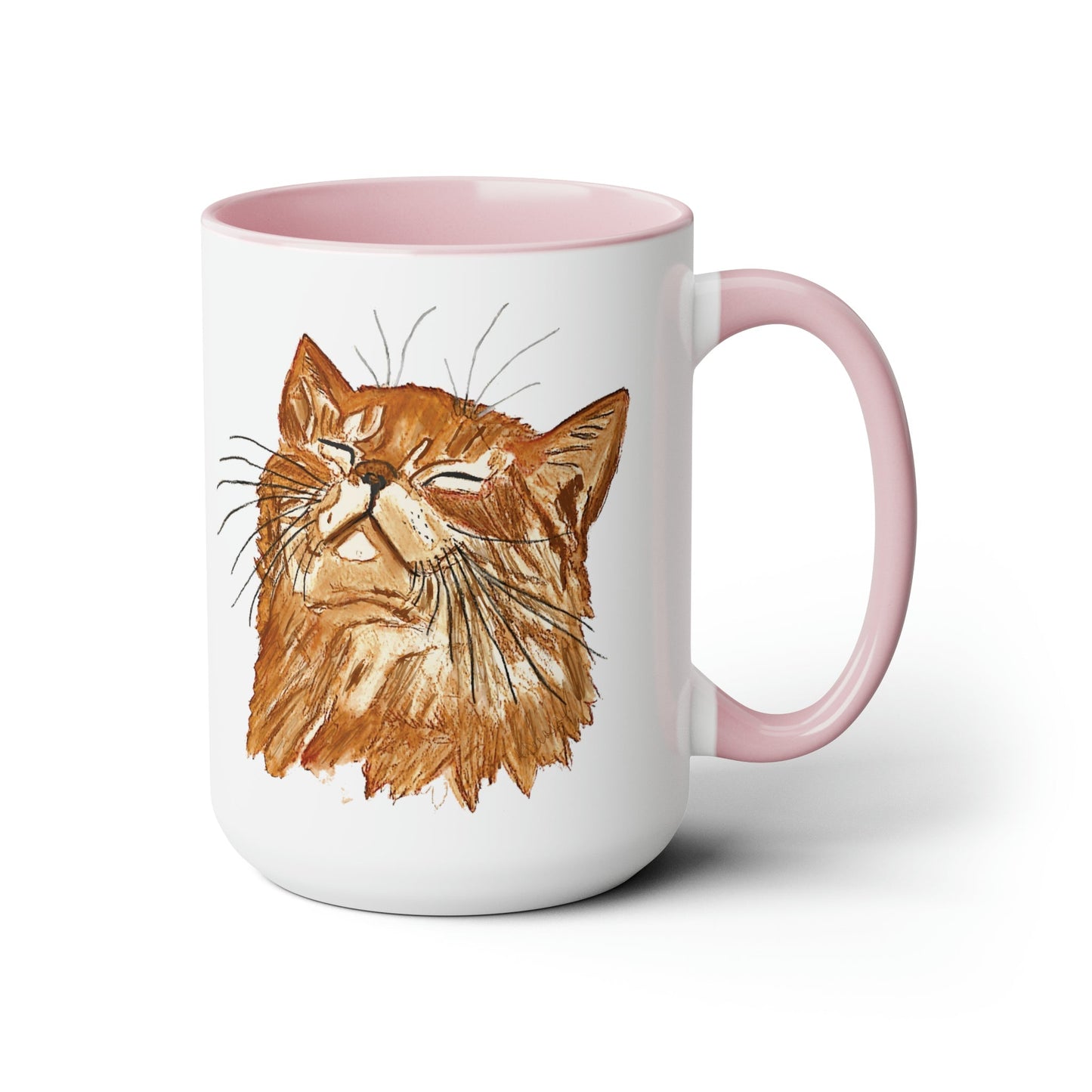 Watercolor Cat Two-Tone Coffee Mugs, 15oz (Four Colors available)