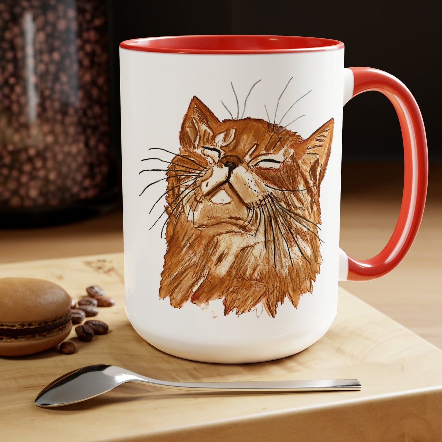 Watercolor Cat Two-Tone Coffee Mugs, 15oz (Four Colors available)