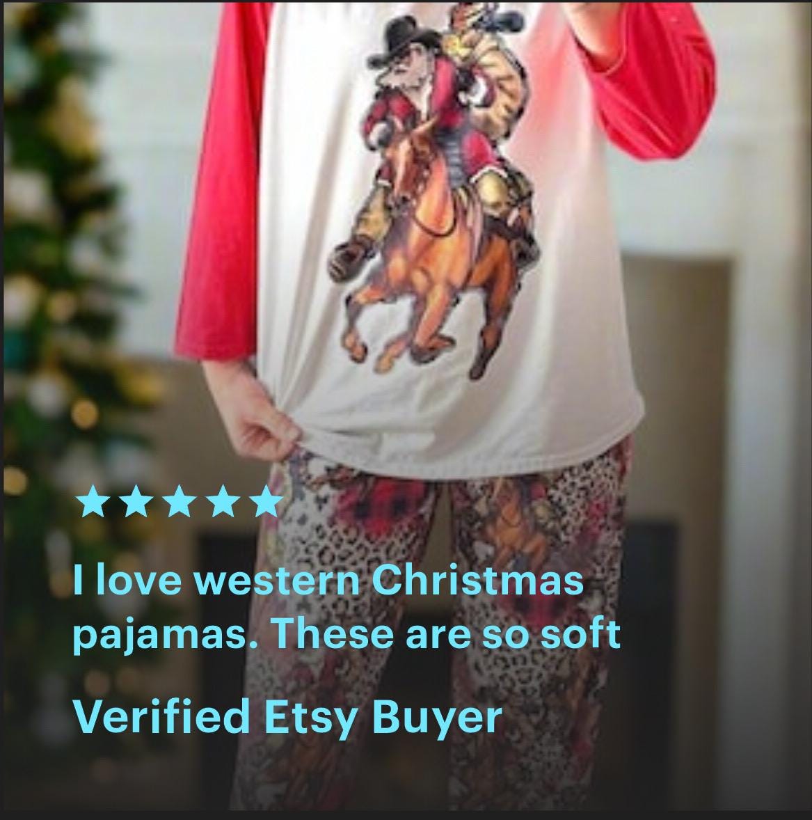 Western Christmas Pajamas, Santa Cowboy and Horse Pajamas