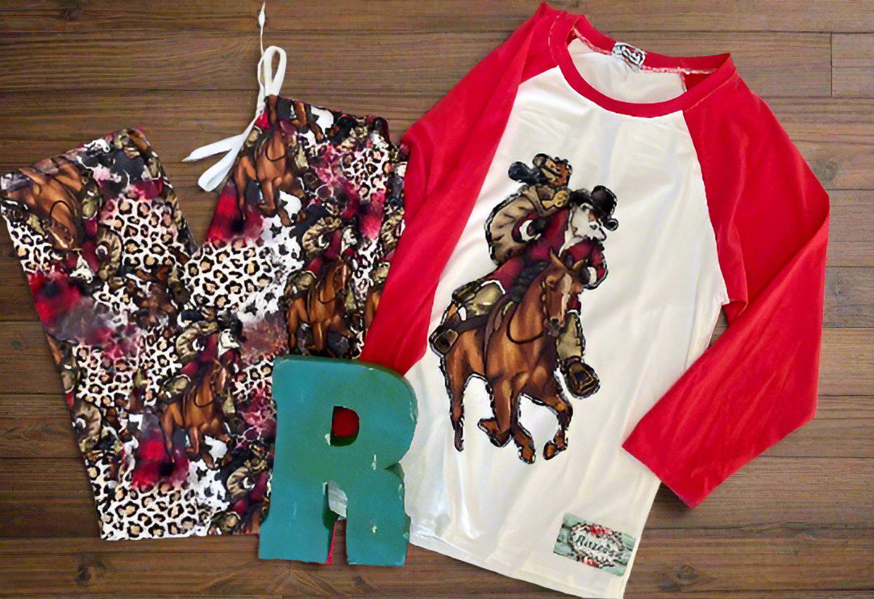 Western Christmas Pajamas, Santa Cowboy and Horse Pajamas